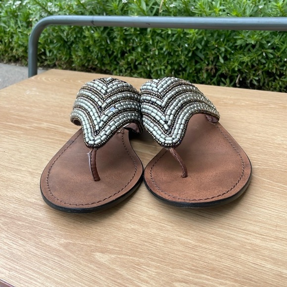 Coconuts Leather Beaded Brown and Beige Sandals Size 9 - Picture 2 of 10
